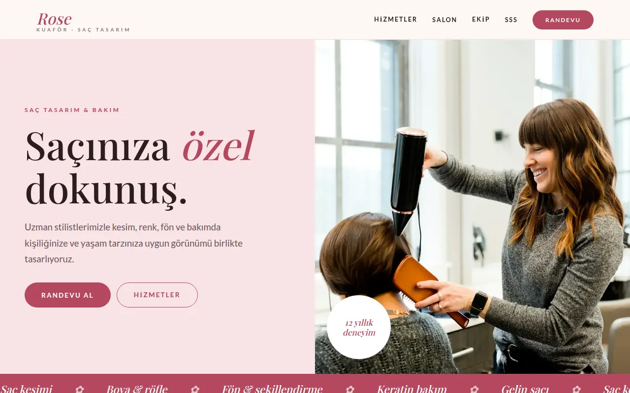 Kadın Kuaförü Web Sitesi — Rose Kuaför